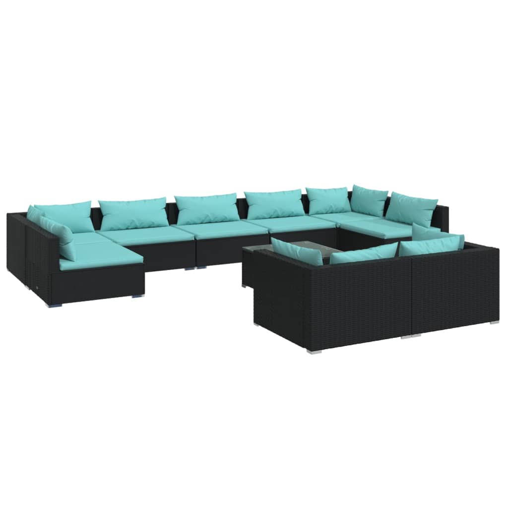 Set Divani da Giardino 10 pz con Cuscini in Polyrattan Nero 3102065