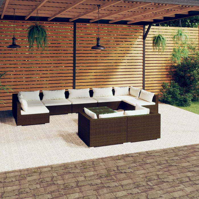 Set Divani da Giardino 10 pz con Cuscini in Polyrattan Marrone cod mxl 44661