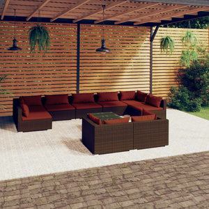 Set Divani da Giardino 10 pz con Cuscini in Polyrattan Marrone cod mxl 38982