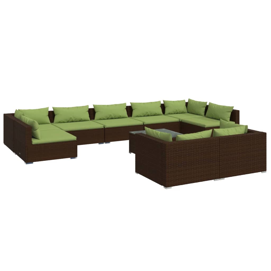 Set Divani da Giardino 10 pz con Cuscini in Polyrattan Marrone cod mxl 38969