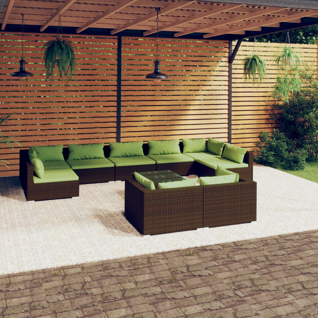 Set Divani da Giardino 10 pz con Cuscini in Polyrattan Marrone cod mxl 38969