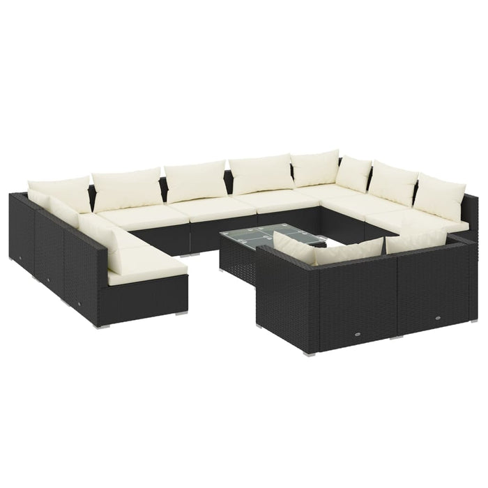 Set Divani da Giardino 12 pz con Cuscini in Polyrattan Nero cod mxl 30737