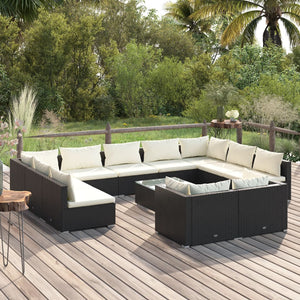 Set Divani da Giardino 12 pz con Cuscini in Polyrattan Nero cod mxl 30737