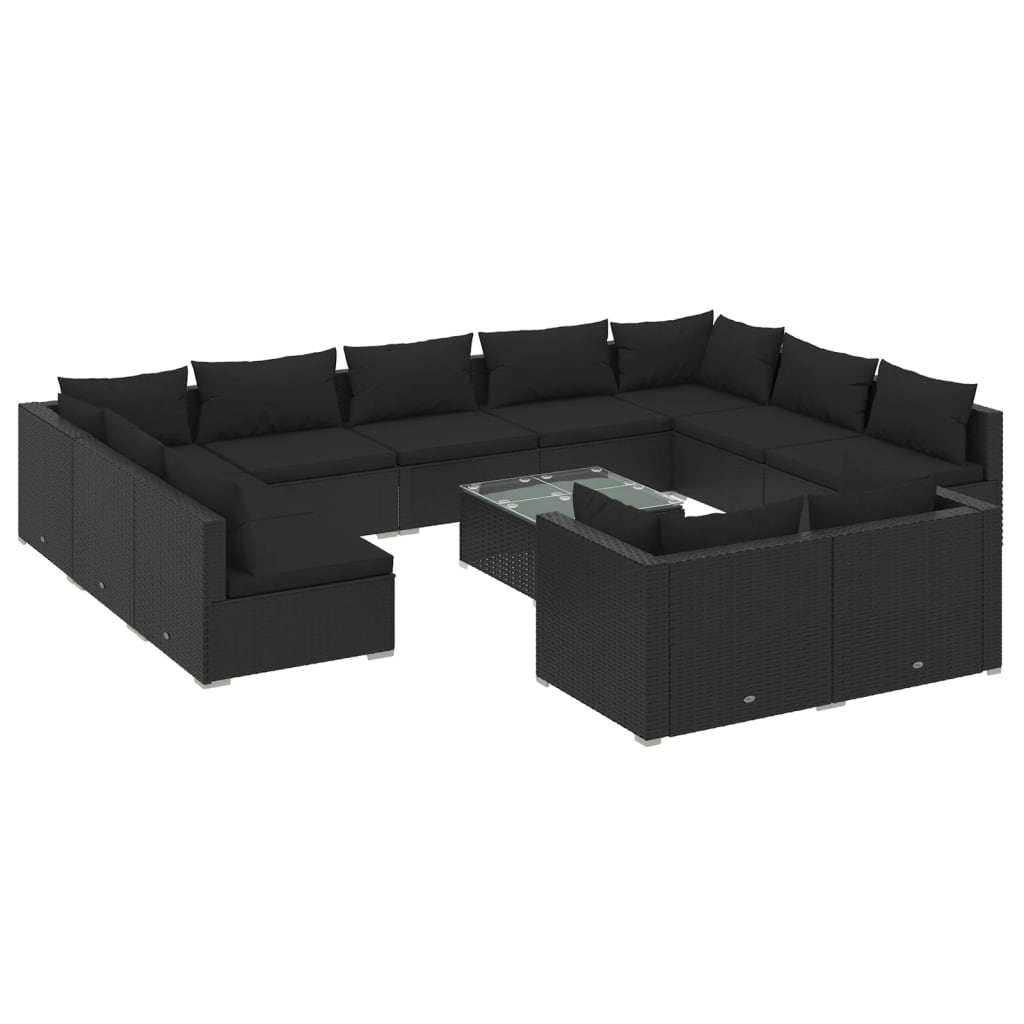 Set Divani da Giardino 12 pz con Cuscini in Polyrattan Nero cod mxl 40436