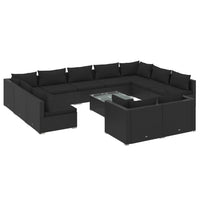 Set Divani da Giardino 12 pz con Cuscini in Polyrattan Nero 3102080