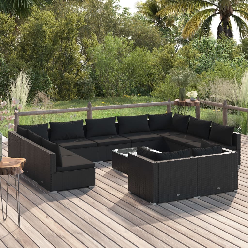 Set Divani da Giardino 12 pz con Cuscini in Polyrattan Nero cod mxl 40436