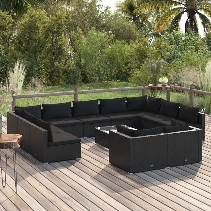 Set Divani da Giardino 12 pz con Cuscini in Polyrattan Nero 3102080