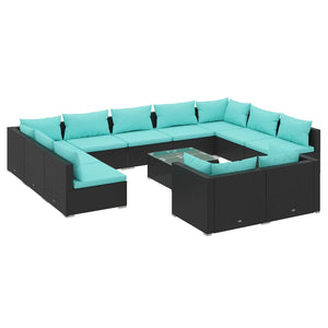 Set Divani da Giardino 12 pz con Cuscini in Polyrattan Nero 3102081