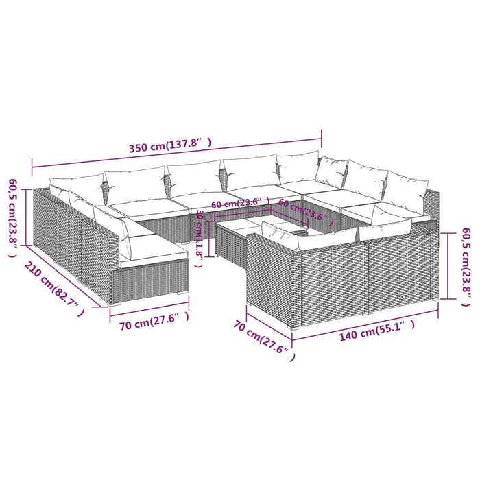 Set Divani da Giardino 12 pz con Cuscini in Polyrattan Marrone 3102082