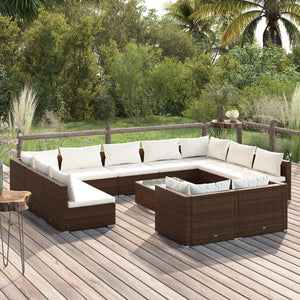 Set Divani da Giardino 12 pz con Cuscini in Polyrattan Marrone 3102082