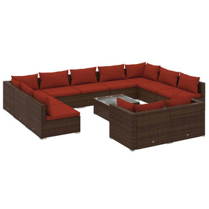 Set Divani da Giardino 12 pz con Cuscini in Polyrattan Marrone