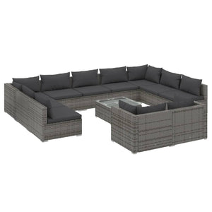 Set Divani da Giardino 12 pz con Cuscini in Polyrattan Grigio 3102085