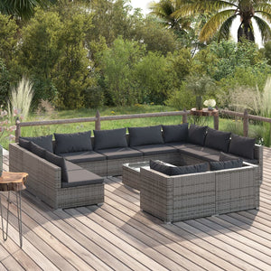 Set Divani da Giardino 12 pz con Cuscini in Polyrattan Grigio 3102085