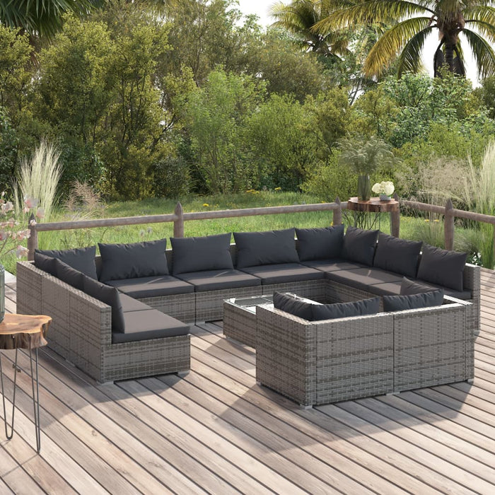 Set Divani da Giardino 12 pz con Cuscini in Polyrattan Grigio 3102085