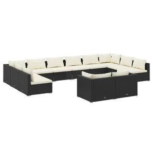 Set Divani da Giardino 12 pz con Cuscini in Polyrattan Nero 3102087