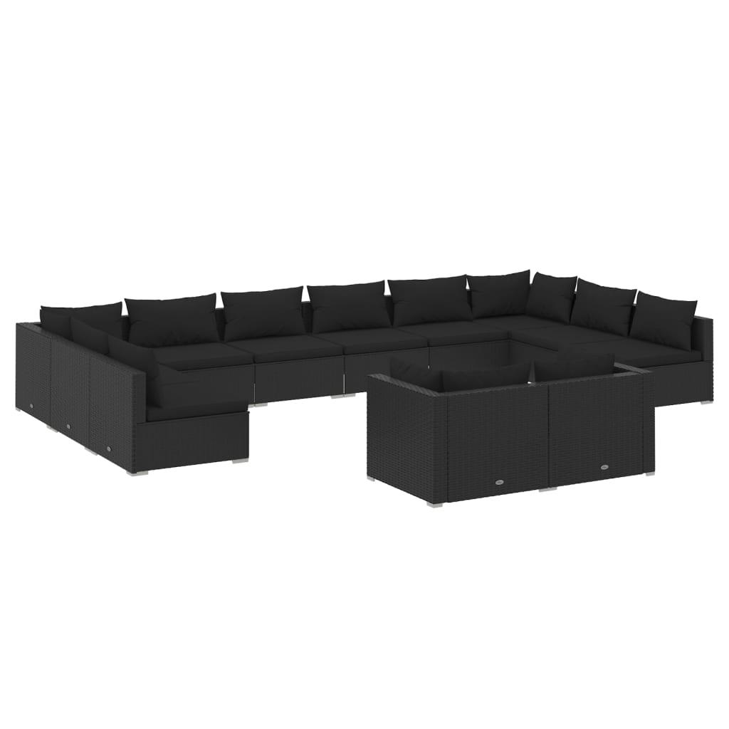 Set Divani da Giardino 12 pz con Cuscini in Polyrattan Nero cod mxl 40444