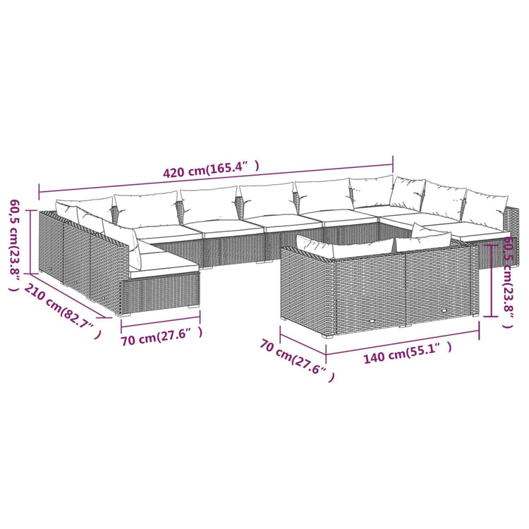 Set Divani da Giardino 12 pz con Cuscini in Polyrattan Nero cod mxl 40444