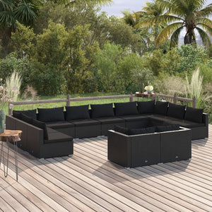 Set Divani da Giardino 12 pz con Cuscini in Polyrattan Nero cod mxl 40444