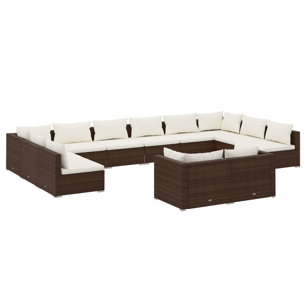 Set Divani da Giardino 12 pz con Cuscini in Polyrattan Marrone cod mxl 40852