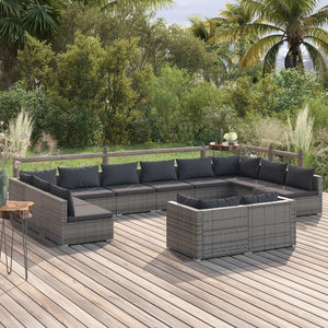 Set Divani da Giardino 12 pz con Cuscini in Polyrattan Grigio cod mxl 40437