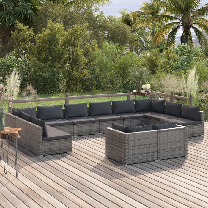 Set Divani da Giardino 12 pz con Cuscini in Polyrattan Grigio cod mxl 40437