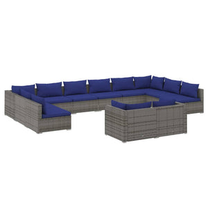 Set Divani da Giardino 12 pz con Cuscini in Polyrattan Grigio 3102094