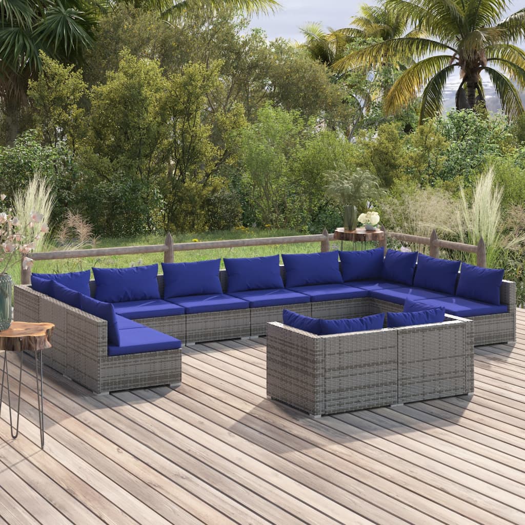 Set Divani da Giardino 12 pz con Cuscini in Polyrattan Grigio 3102094