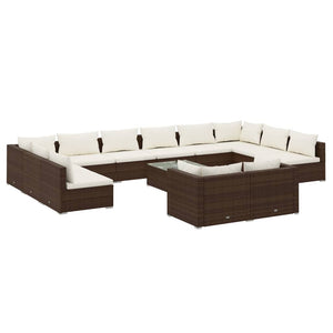 Set Divani da Giardino 13 pz con Cuscini in Polyrattan Marrone cod mxl 44636