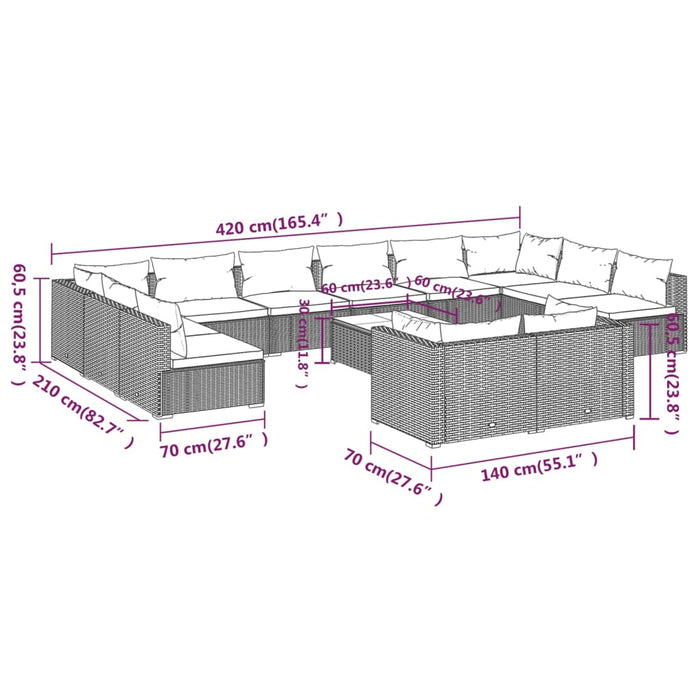 Set Divani da Giardino 13 pz con Cuscini in Polyrattan Marrone cod mxl 44636