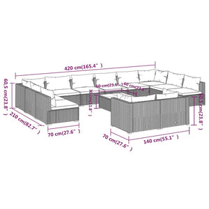 Set Divani da Giardino 13 pz con Cuscini in Polyrattan Marrone 3102098