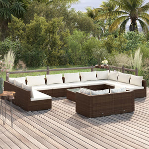 Set Divani da Giardino 13 pz con Cuscini in Polyrattan Marrone 3102098