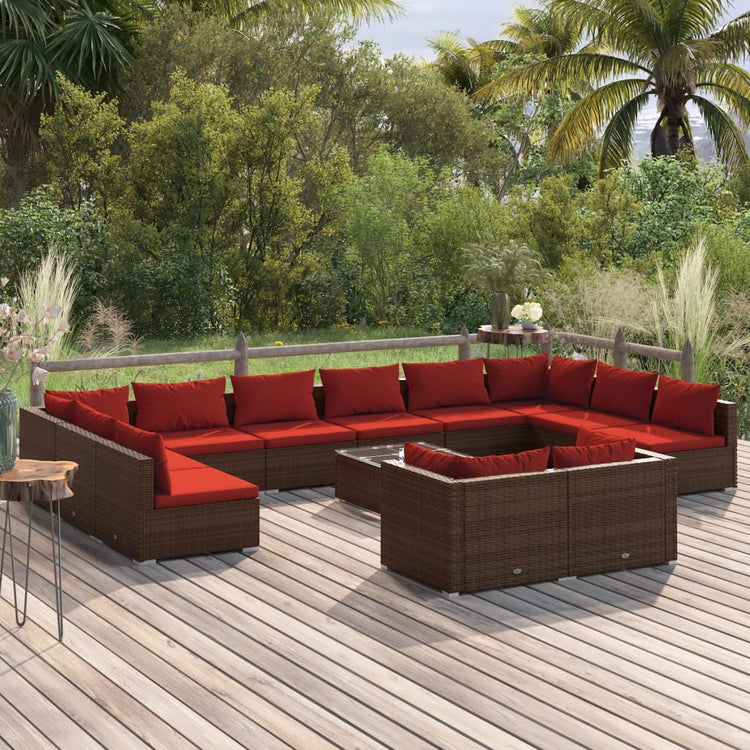 Set Divani da Giardino 13 pz con Cuscini in Polyrattan Marrone cod mxl 38978