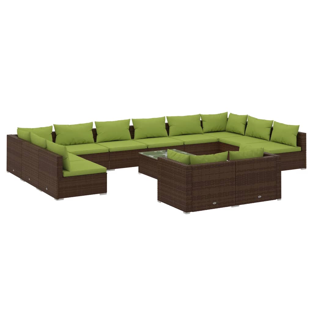 Set Divani da Giardino 13 pz con Cuscini in Polyrattan Marrone cod mxl 38984