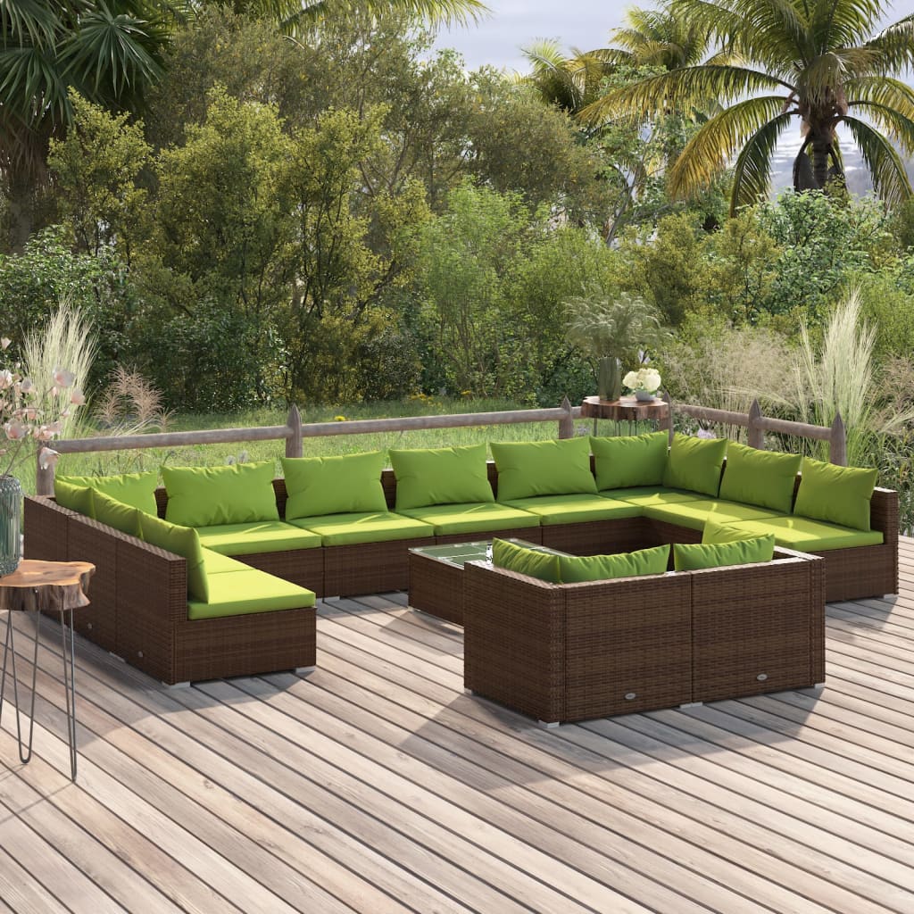 Set Divani da Giardino 13 pz con Cuscini in Polyrattan Marrone cod mxl 38984