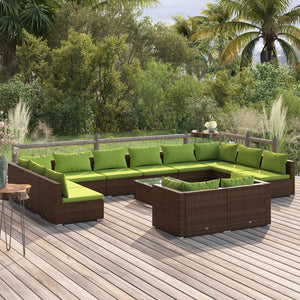 Set Divani da Giardino 13 pz con Cuscini in Polyrattan Marrone 3102100