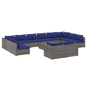 Set Divani da Giardino 13 pz con Cuscini in Polyrattan Grigio cod mxl 38991