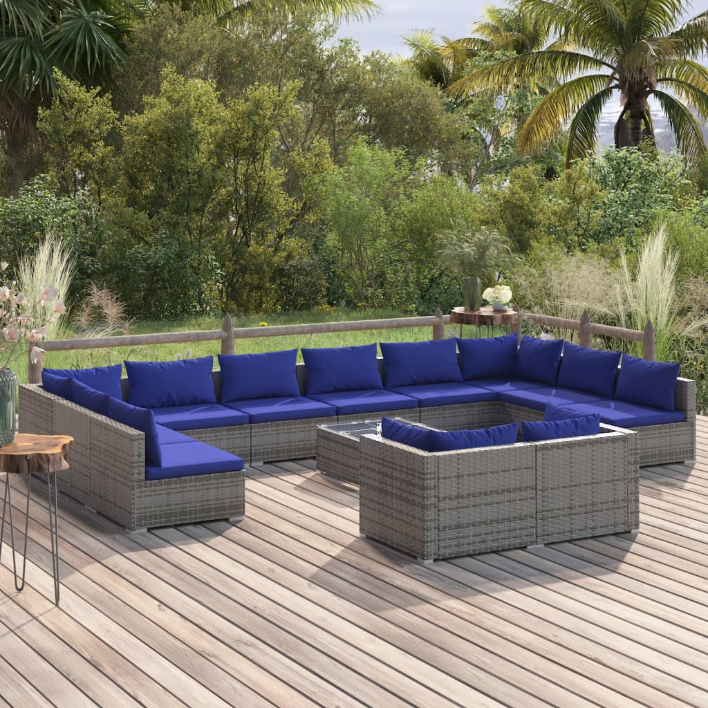 Set Divani da Giardino 13 pz con Cuscini in Polyrattan Grigio cod mxl 38991