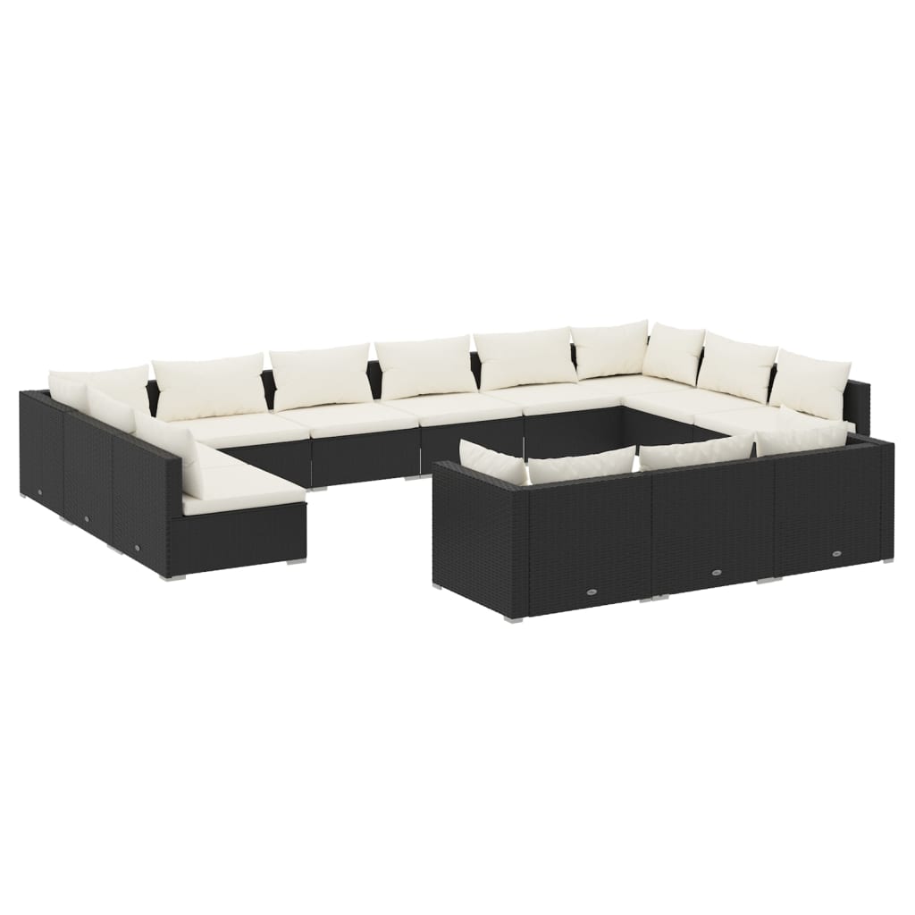 Set Divani da Giardino 13 pz con Cuscini in Polyrattan Nero cod mxl 57037