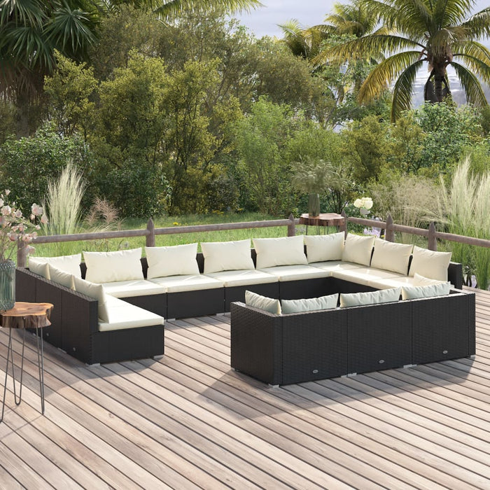 Set Divani da Giardino 13 pz con Cuscini in Polyrattan Nero cod mxl 57037