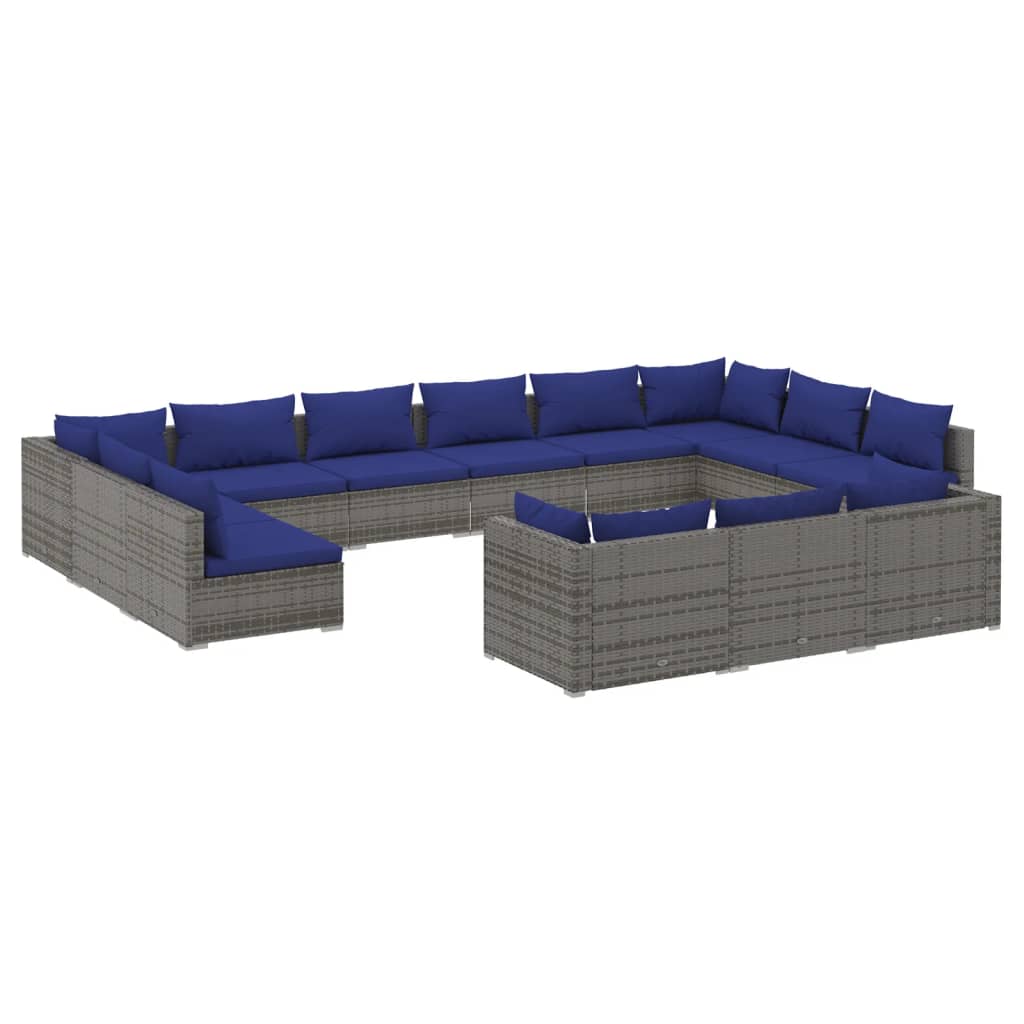 Set Divani da Giardino 13 pz con Cuscini in Polyrattan Grigio cod mxl 34777