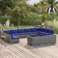 Set Divani da Giardino 13 pz con Cuscini in Polyrattan Grigio cod mxl 34777