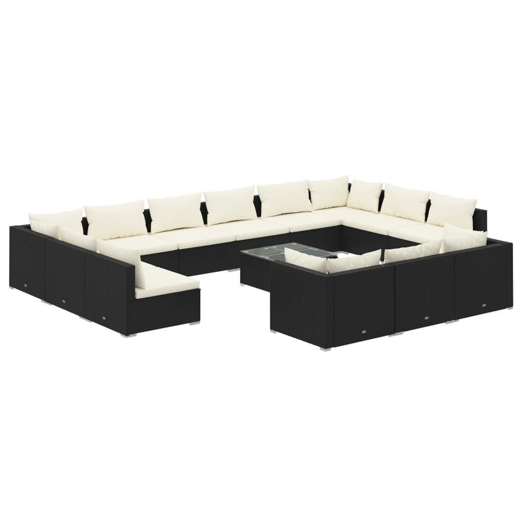 Set Divani da Giardino 14 pz con Cuscini in Polyrattan Nero cod mxl 57112