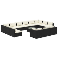 Set Divani da Giardino 14 pz con Cuscini in Polyrattan Nero 3102111