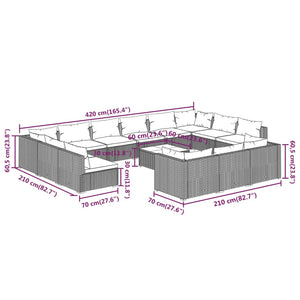 Set Divani da Giardino 14 pz con Cuscini in Polyrattan Nero cod mxl 57112