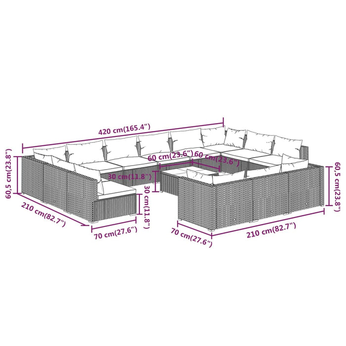 Set Divani da Giardino 14 pz con Cuscini in Polyrattan Nero cod mxl 57112