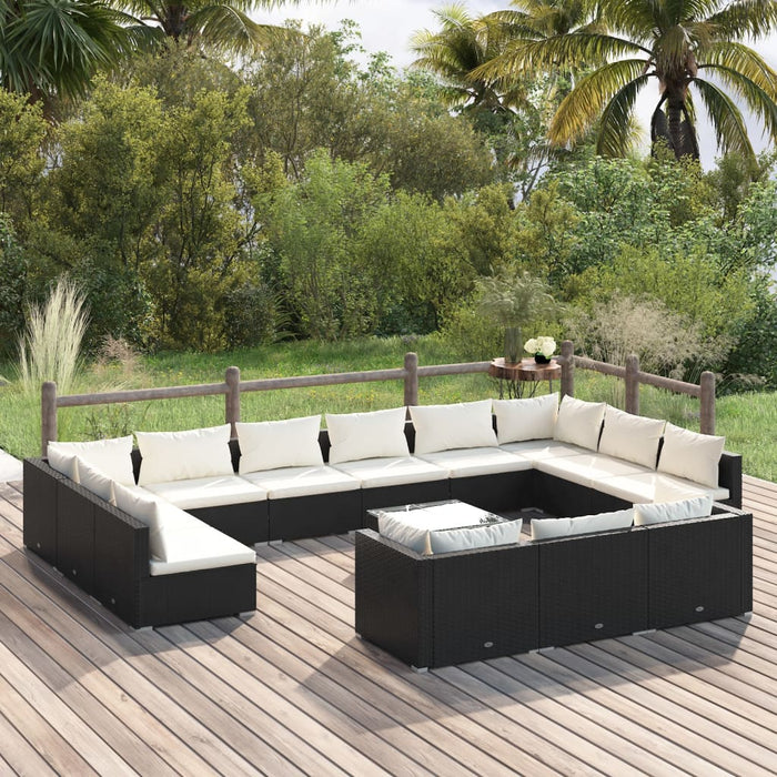 Set Divani da Giardino 14 pz con Cuscini in Polyrattan Nero 3102111