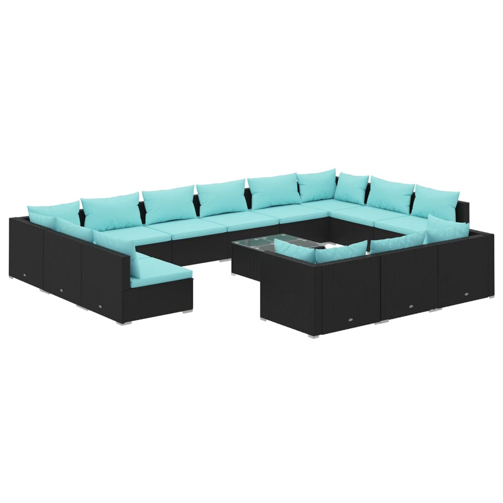 Set Divani da Giardino 14 pz con Cuscini in Polyrattan Nero 3102113