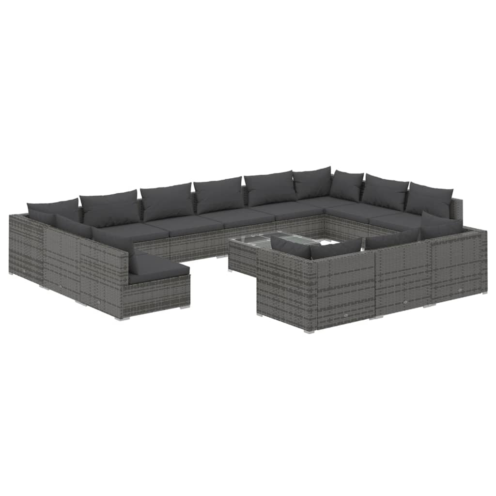 Set Divani da Giardino 14 pz con Cuscini in Polyrattan Grigio 3102117