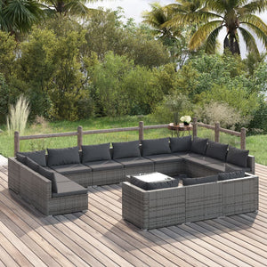 Set Divani da Giardino 14 pz con Cuscini in Polyrattan Grigio 3102117