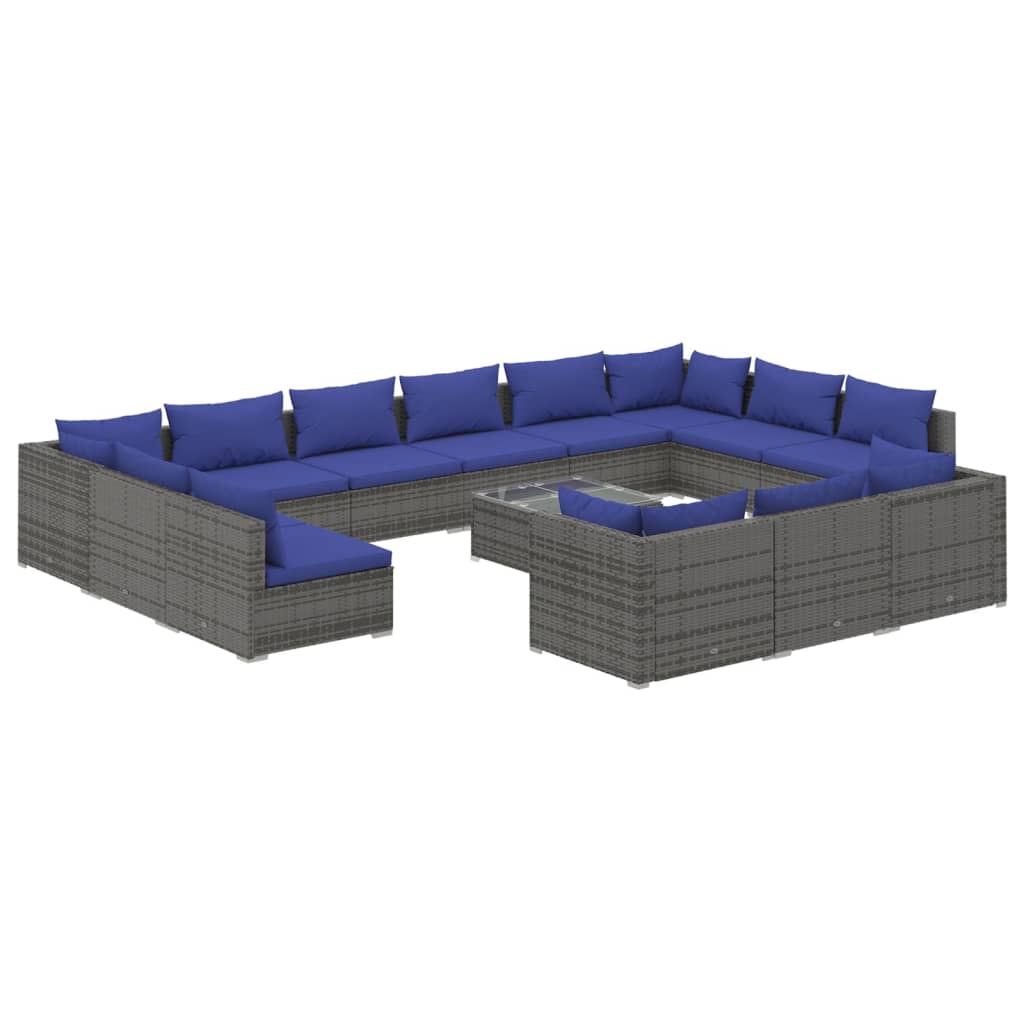 Set Divani da Giardino 14 pz con Cuscini in Polyrattan Grigio 3102118